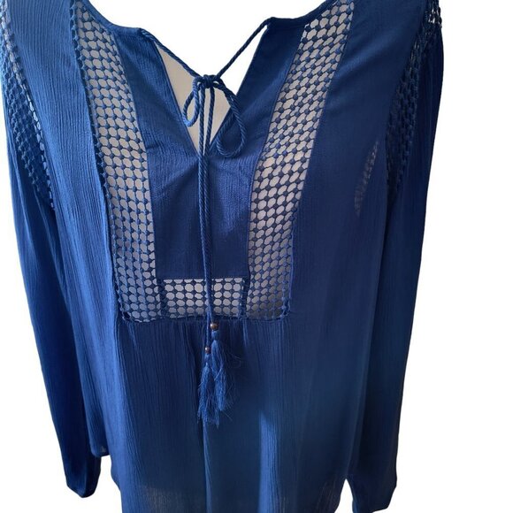 Joseph A Boho Long Sleeve Blue Crinkle Blouse in Size Medium - Picture 2 of 5